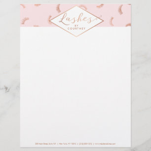 Lots of Lashes Pattern Lash Salon Pink/Rose Gold Letterhead Design