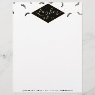Lots of Lashes Pattern Lash Salon White/Black/Gold Custom Letterhead