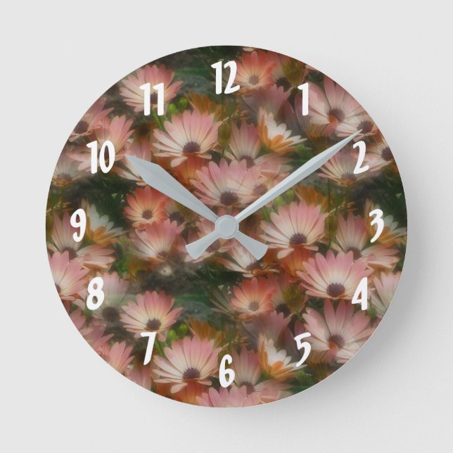 Lots Of Pink African Daisy Flowers Round Clock (Front)