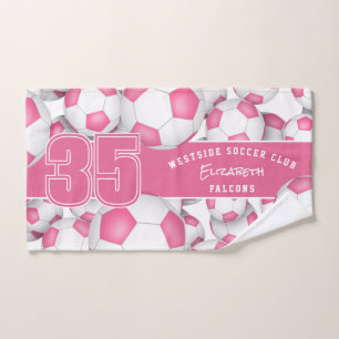 Lots of pink soccer balls girls team spirit hand towel