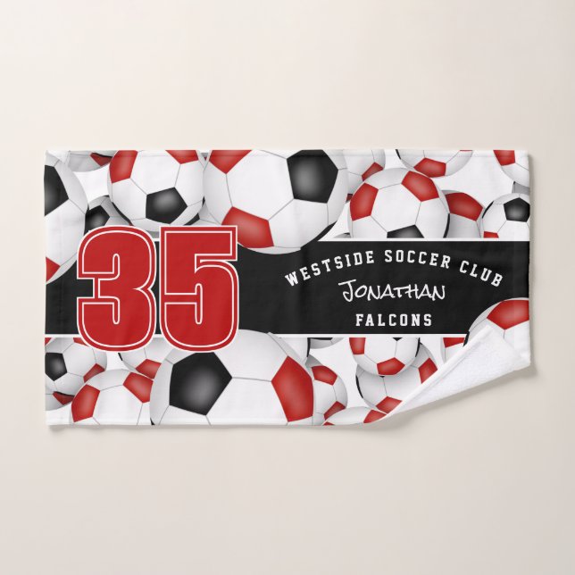 Lots of red black team colours soccer balls  hand towel (Hand Towel)