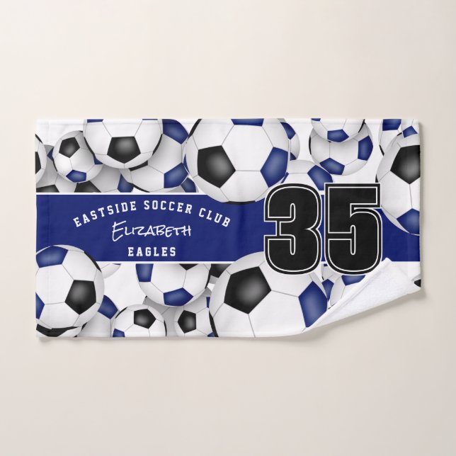 Lots of soccer balls black blue team colours gifts hand towel (Hand Towel)