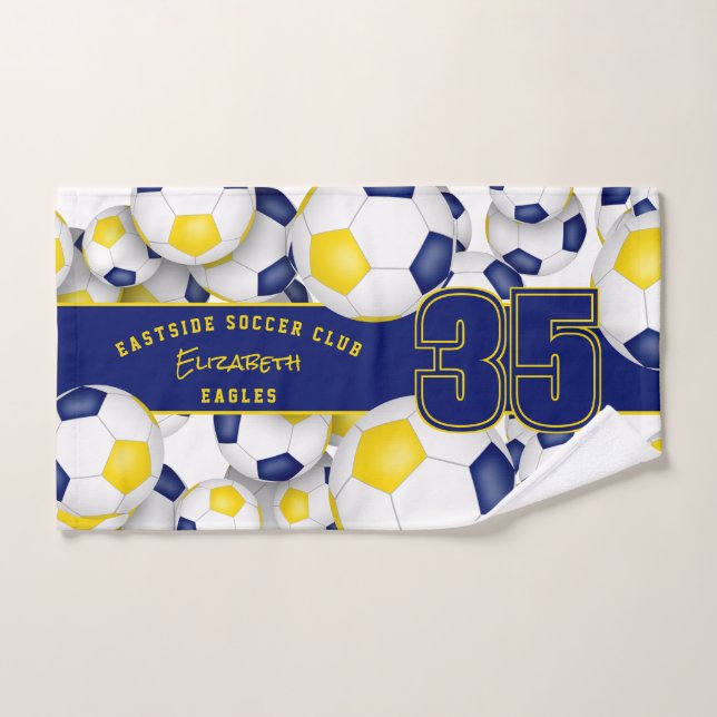 Lots of soccer balls blue gold team colours gifts hand towel (Hand Towel)