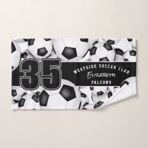 Lots of soccer balls custom team name hand towel