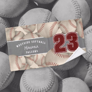 Lots of softballs athlete name custom colours hand towel