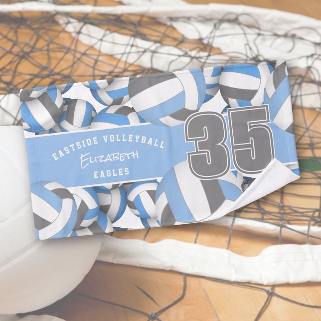 Lots of volleyballs athlete name light blue grey hand towel (Creator Uploaded)