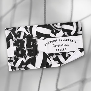 Lots of volleyballs athletic team name black white hand towel