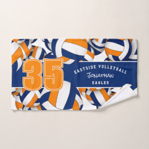 Lots of volleyballs custom team name blue orange hand towel