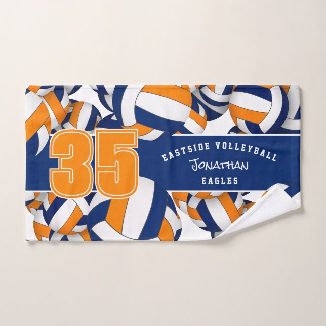 Lots of volleyballs custom team name blue orange hand towel (Hand Towel)
