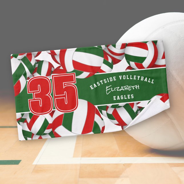 Lots of volleyballs player jersey number red green hand towel (Creator Uploaded)