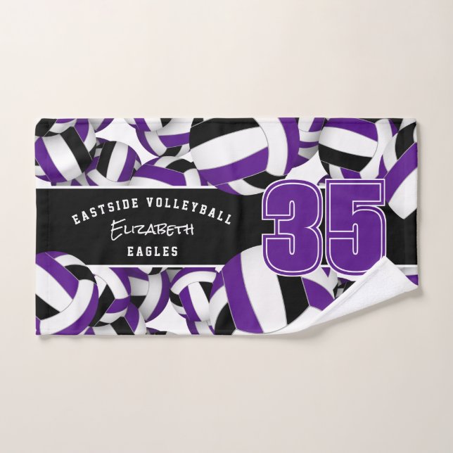 Lots of volleyballs purple black team colours hand towel (Hand Towel)
