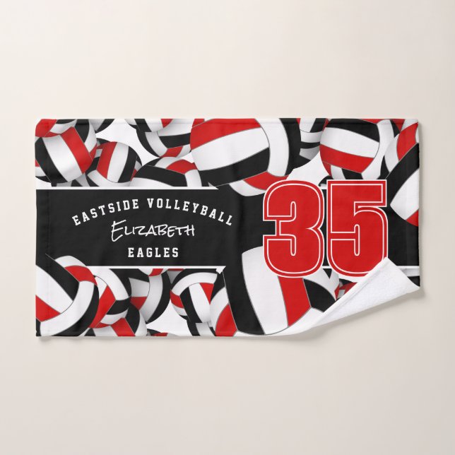 Lots of volleyballs team spirit gifts red black hand towel (Hand Towel)