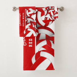 Lots of volleyballs team spirit gifts red white bath towel set