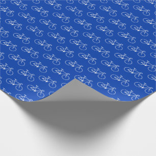 Lots of White Bicycle Shapes on Blue Wrapping Paper