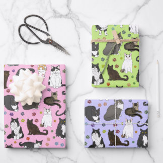 Lotsa Cats - bubble gum pink, green, purple Wrapping Paper Sheet