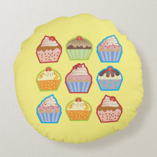Lotsa Cute Cupcakes Children Girly Round Cushion