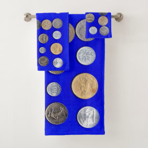 lotsa foreign coins bath towel set