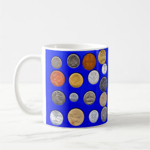 lotsa foreign coins coffee mug