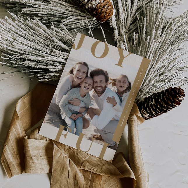 LOTTIE Gold Joyful Modern Family Photo Christmas Holiday Card (LOTTIE Gold Joyful Modern Family Photo Christmas Holiday Card)