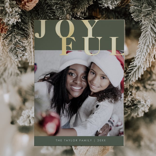 LOTTIE Green Foil Photo Simple Joyful Christmas (LOTTIE Green Foil Photo Simple Joyful Christmas Foil Holiday Card)