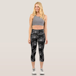Lotus 3 Scattered Black Background Capri Leggings