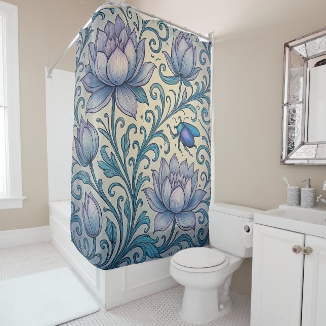 Lotus and Scarab Shower Curtain (In Situ)