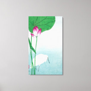 Lotus and White Heron, Koson, Ukiyo-e Canvas Print