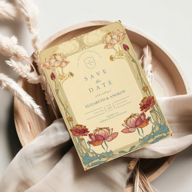 Lotus Art Nouveau Floral Wedding Save The Date (Creator Uploaded)