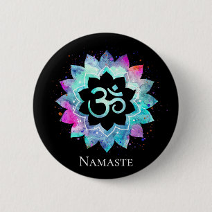 *~* Lotus AUM OM  Symbol Watercolor  Mandala 6 Cm Round Badge