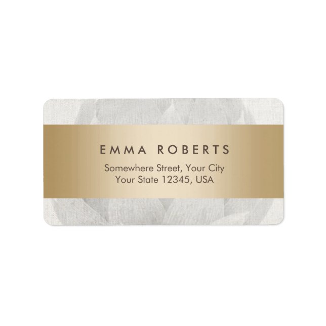 Lotus Background Gold Striped Elegant Linen Label (Front)