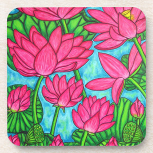 Lotus Bliss Plastic Coasters - Pack of 6