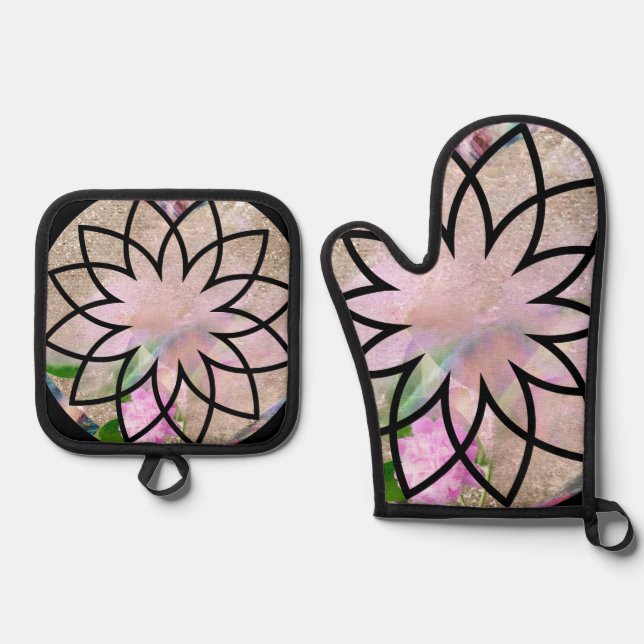 Lotus Blossom Floral Trivet and Pot Holder Set (Front)