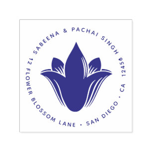 Lotus Blossom Flower Purple Round Return Address Self-inking Stamp