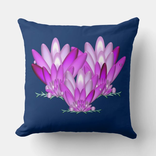 Lotus blossom pink on navy blue background cushion (Front)