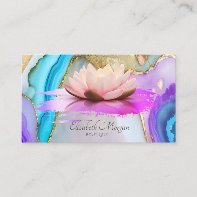  Lotus Brush Stroke Marble Opal Business Card (Front)