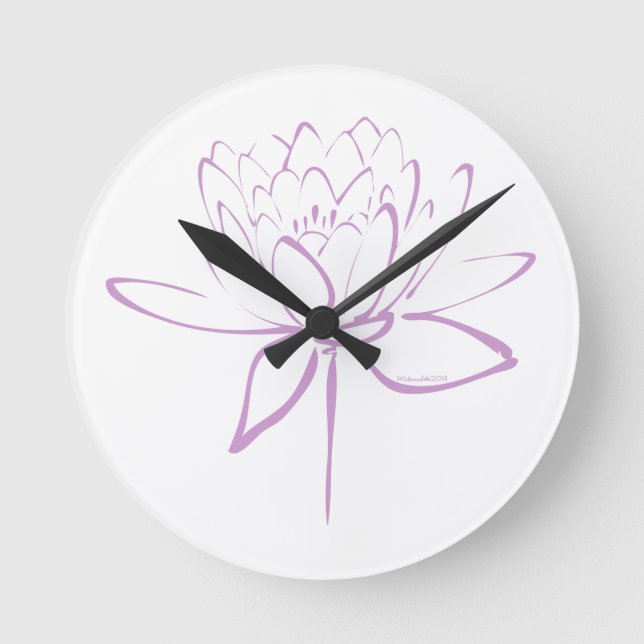 Lotus Calligraphy (Lavender) Round Clock (Front)