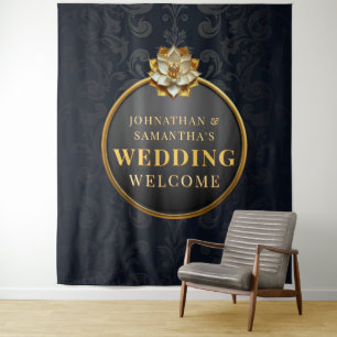 Lotus Damask Wedding Photo Backdrop signage Tapestry