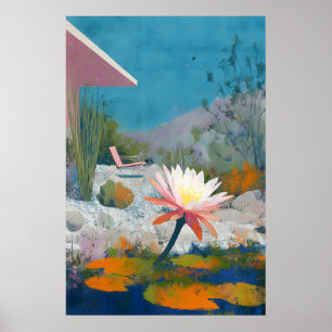 Lotus Desert Poster Mid-Century Patio, Pink Chair