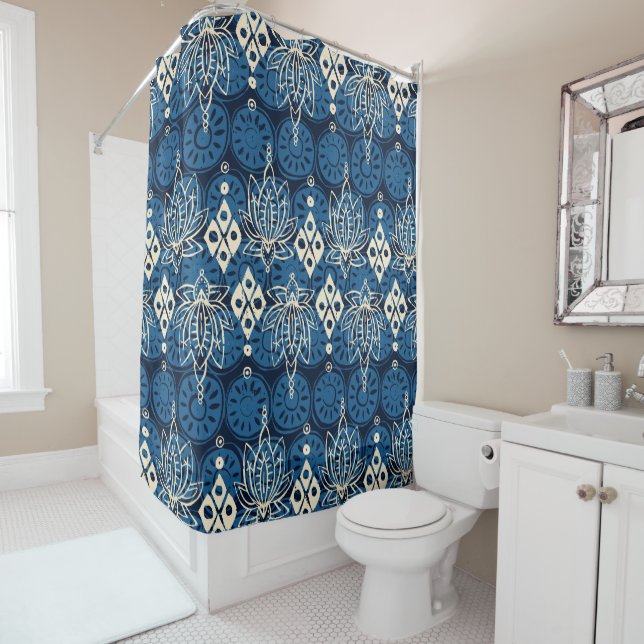 lotus diamond indigo shower curtain (In Situ)