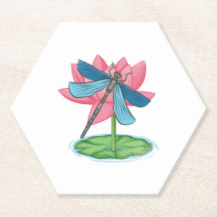 Lotus Dragonfly Paper Coaster
