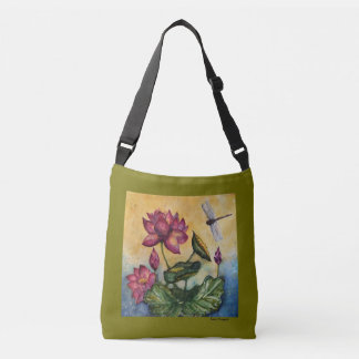 Lotus Dragonfly Watercolor Crossbody Bag