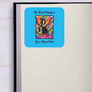 Lotus Fairy Chinese Water Dragon Bookplate Square Sticker