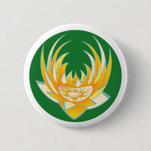 LOTUS Flame in Green Base 6 Cm Round Badge