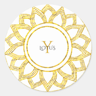 Lotus Floral Elegant Gold Mandala Monogram  Classic Round Sticker