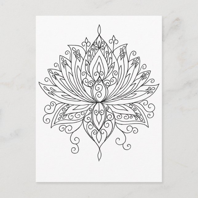 Lotus Floral Mandala Adult Colouring Postcard (Front)