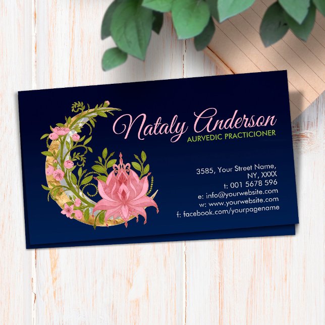 Lotus Floral Moon Ornament Business Card (Creator Uploaded)