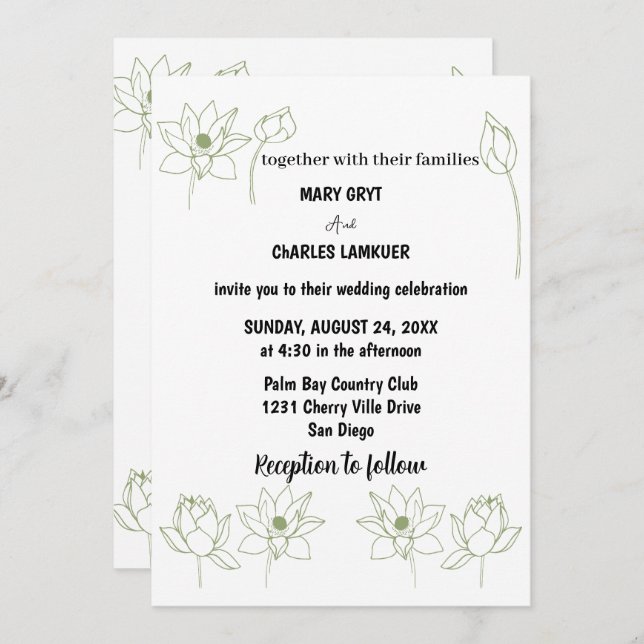 lotus floral Wedding Invitation (Front/Back)