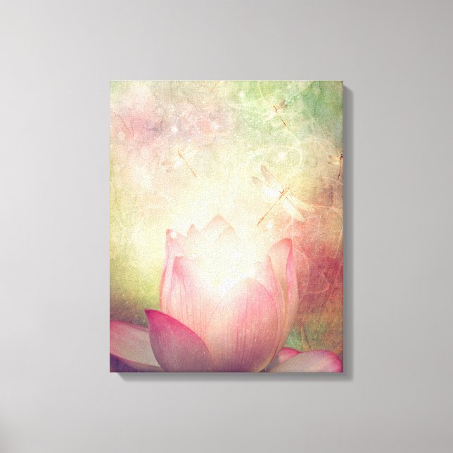 Lotus Flower and Dragonflies Canvas Print (Front)