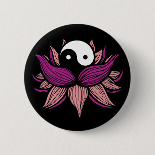 Lotus Flower and Yin Yang 6 Cm Round Badge