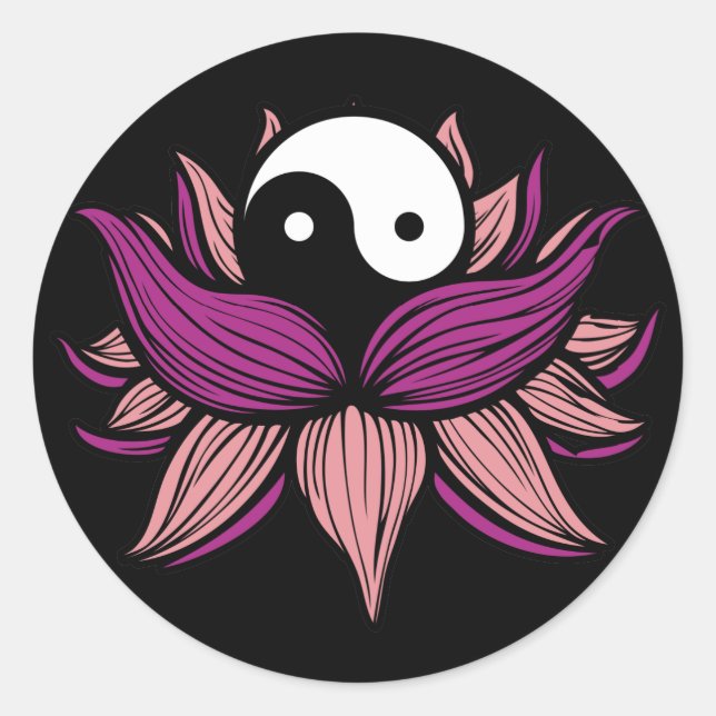 Lotus Flower and Yin Yang Classic Round Sticker (Front)